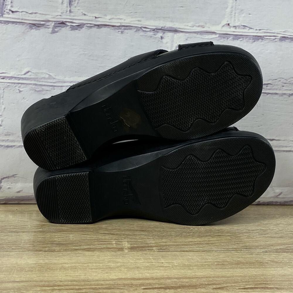 Dansko Black Leather Strappy Wedge Sandals Women's 40 US 9.5-10 Criss Cross - Picture 7 of 8